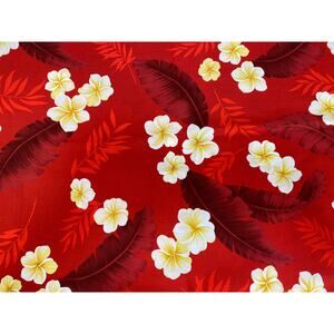 Printex Fabric Red Orange Hibiscus Tropical Print Fabric Vintage
